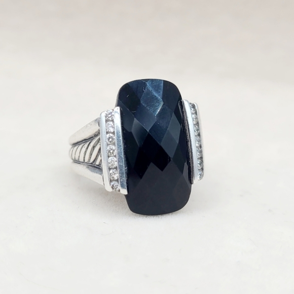 David Yurman Large Deco Ring With Black Onyx And Diamonds